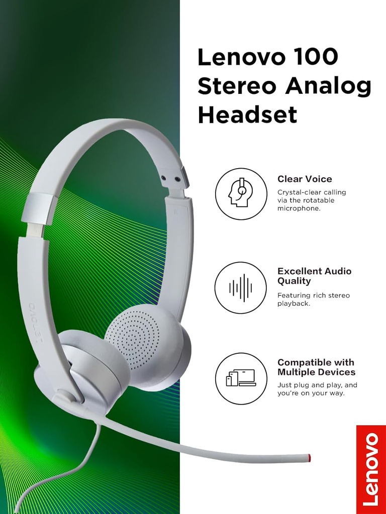 Lenovo 100 Stereo Analog Headset Gris 3