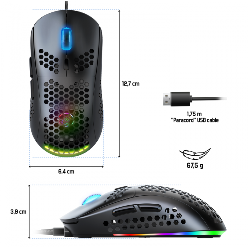 Spirit of Gamer Pro-M4 Souris RGB 12800 DPI Ultra Light Noir 2