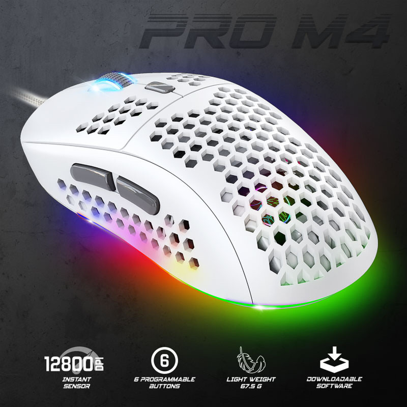 Spirit of Gamer Pro-M4 Souris RGB 12800 DPI Ultra Light Blanc 4