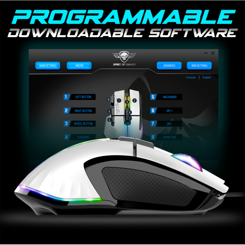 Spirit of Gamer Pro-M5 Souris RGB 8 Boutons Programmable Blanc 5