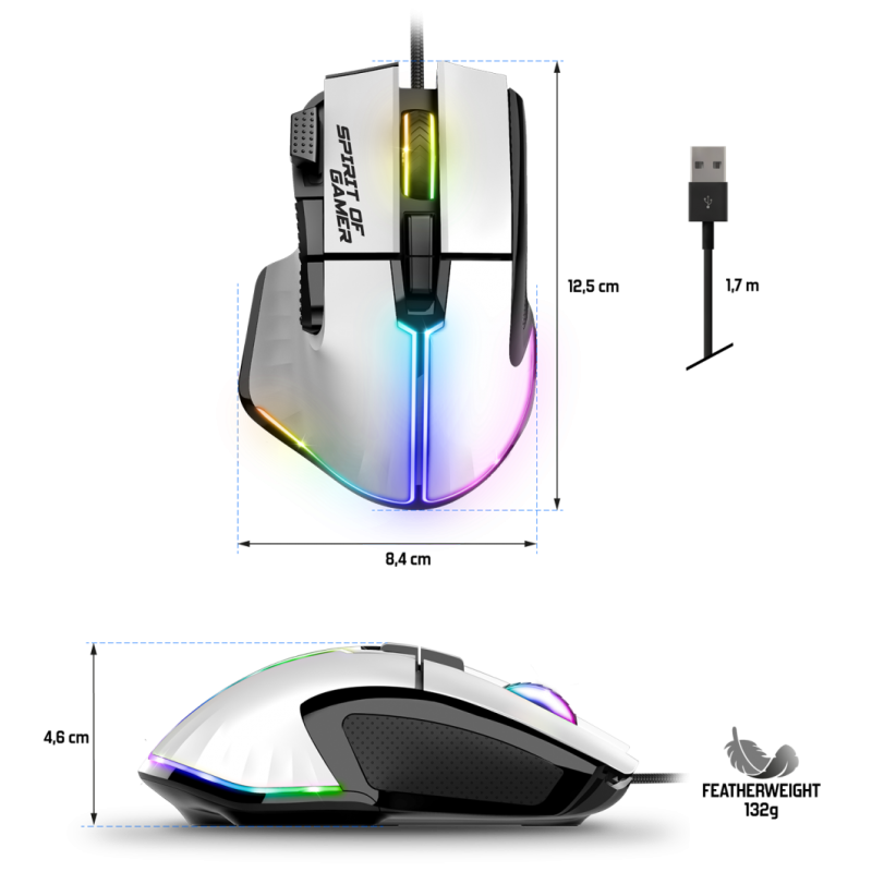 Spirit of Gamer Pro-M5 Souris RGB 8 Boutons Programmable Blanc 6