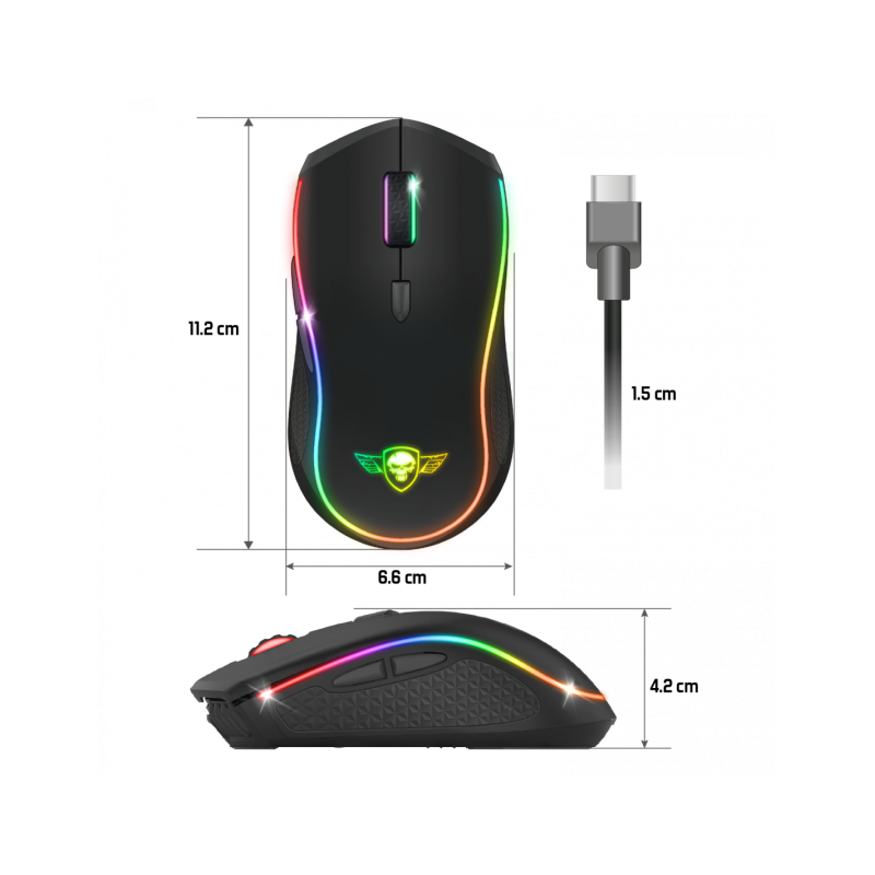 Spirit of Gamer Pro-M9 Souris Sans Fil 4200 DPI Rechargeable RGB Noir 4