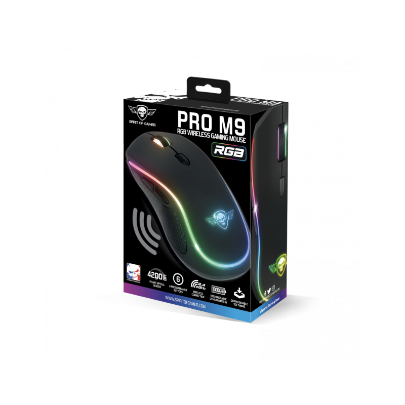 Spirit of Gamer Pro-M9 Souris Sans Fil 4200 DPI Rechargeable RGB Noir 6