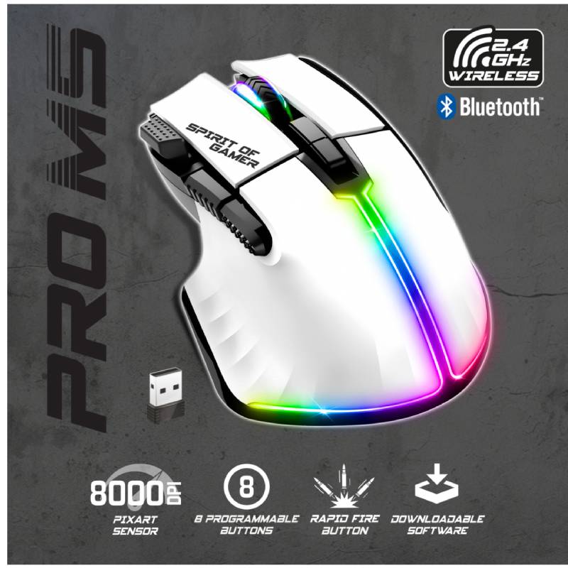 Spirit of Gamer Pro-M5 Souris Sans Fil RGB 800 DPI Blanc 3