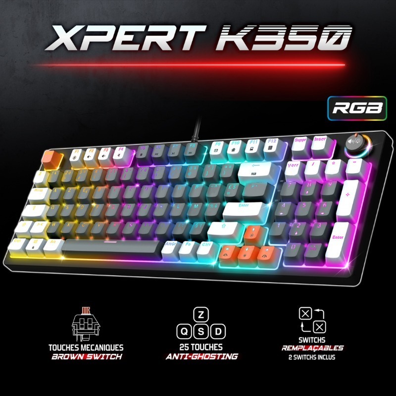 Clavier Gamer Filaire SPIRIT OF GAMER XPERT K350 RGB Switch Marron - Gris 3