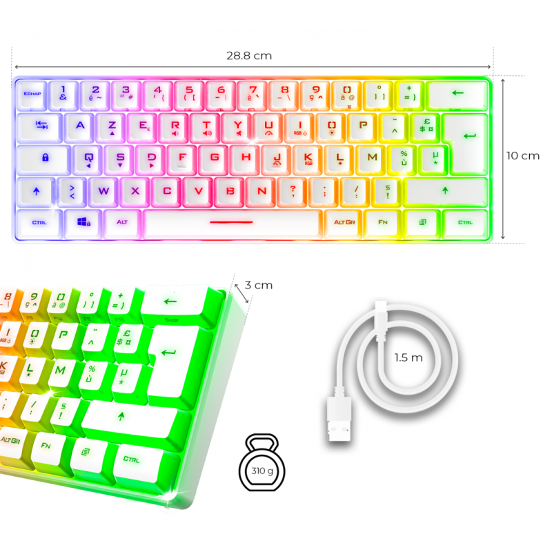 Clavier Gamer Filaire SPIRIT OF GAMER PRO-K2 RGB - Blanc 1