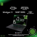 GIGABYTE AERO COPILOT+ X16 1WH - AMD Ryzen AI 7 350 - 16 Go - Gen4 SSD 1TB - Nvidia GeForce RTX 5070 8GB GDDR 1