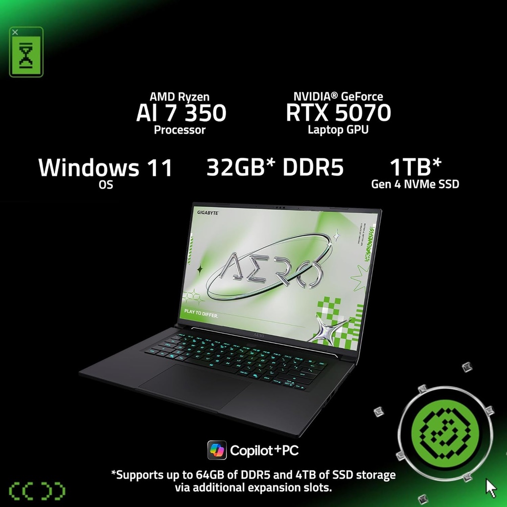 GIGABYTE GAMING A16 PRO DXH - Intel Core 7 240H - 32 Go - Gen4 SSD 1TB - Nvidia GeForce RTX 5070Ti 12GB GDDR 1