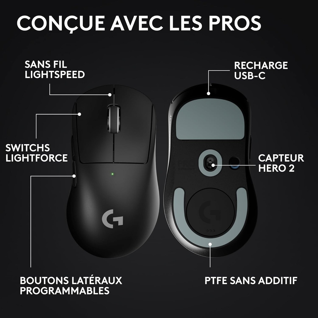 Logitech Pro X Superlight 2 Dex Noir Sans Fil image2